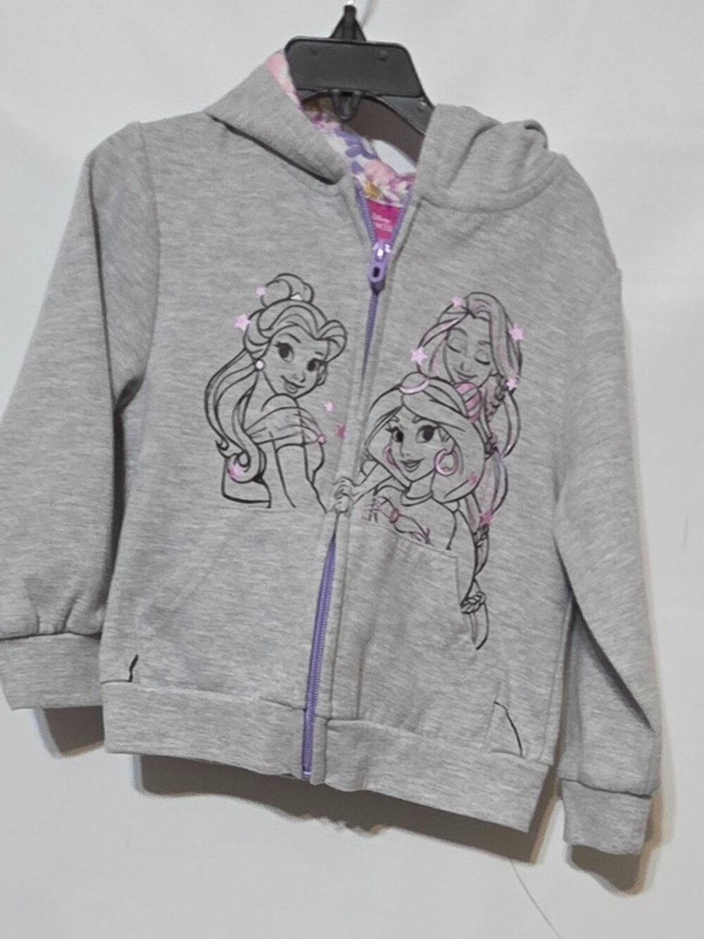 Disney Princess Girls Grey Hooded ZIp-Up Jacket SIZE 5